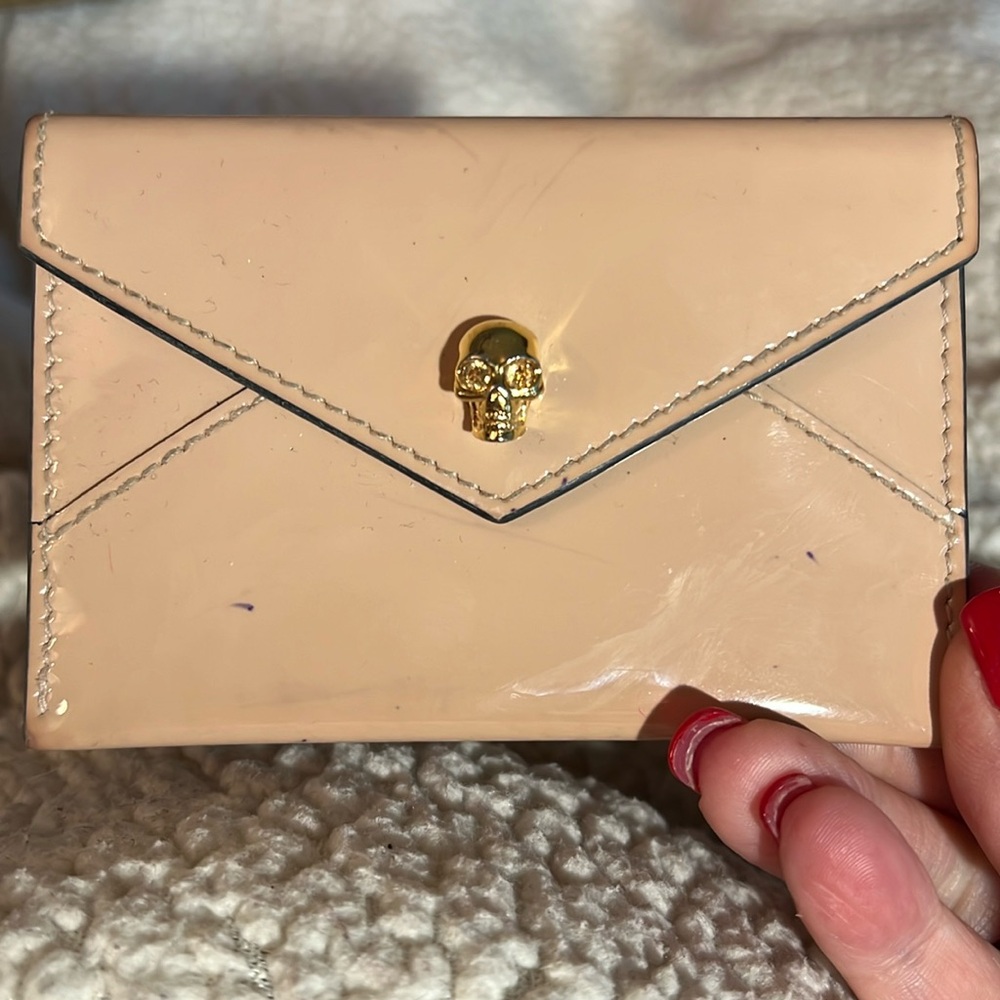 Alexander McQueen pale pink patent leather card case